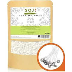 Soy Wax 2 kg for Candles without GMO - Candle Wax for Casting - E-Book + 25 Wicks - Various Sizes - Natural and European Soy Wax Pastilles for Making Candles in a Container