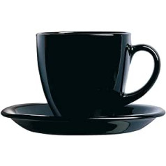 Luminarc Carine Black, Box of 6 Cups with Glass Plate, 22 cm, Black
