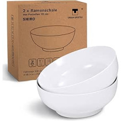 Ramen Bowls 20.5 cm, Set of 2 x Porcelain Warm White Shiro Soup Bowls Capacity up to 1200 ml, for Japanese Ramen, Vietnamese Pho Noodle, Salads, Dessert, B-Ware with Small Glaze Defects