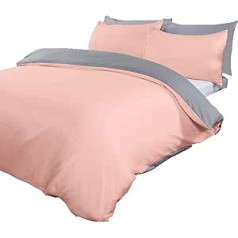 Brentfords BRENTBLSGY62 PLAIN PINK GREY DUVET COVER SET WITH PILLOW CASE