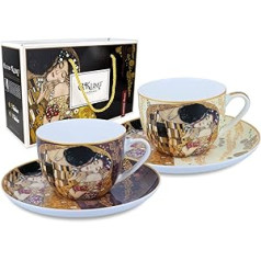Carmani - Gustav Klimt 'The Kiss' Set of 2 Porcelain Cups with Saucer 250 ml