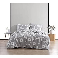 MARIMEKKO | Unikko Collection | Duvet Cover Set - 100% Cotton Medium Weight & All Season Bedding with Button Closure, Includes Matching Pillowcase, Double, Grey, USHSFN1191141