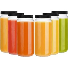 Luxfuel Glass Bottles with Airtight Lid, Reusable Glass Bottles with 2 Straws and 2 Lids with Hole, Glass Water Bottles for Juice, Iced Coffee, Boba, Smoothie, Tea, Leakproof, 6