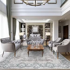 TALETA Living Room Rug, Washable in Washing Machine, Vintage Oriental Rug, Grey, Carpet for Living Room, Short Pile Rug for Bedroom, Dining Table, Kitchen, 160 x 230 cm