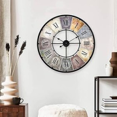 Large Vintage Wall Clock Living Room without Ticking Noises Modern XXL Wall Clocks Roman Numerals Retro Decoration (Metal Diameter 50 cm Diameter Antique Colourful)