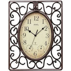 AMS Radio-Controlled Wall Clock in Retro Look, Brown Metal Casing, Weatherproof and with Thermometer, Antique Look - Modern Radio Technology, Garden Clock Outdoor Clock