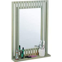 Relaxdays 70 x 50 x 10.5 cm, Bamboo Wall Mirror with Shelf, Rectangular, Bathroom, Hallway, Living Room, Hanging Mirror, HBT, Green, Glass