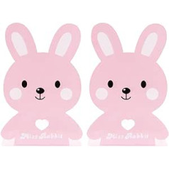 Cute Pink Rabbit Metal Bookends Hollow Heart Shape Bunny Iron Bookends for Kids School Library Birthday Christmas Study Gift Home Desk Decoration