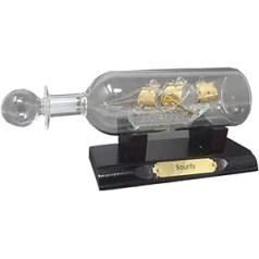 Glass Ornament in a Bottle - A Boat Model with Gold Plated Ship on Wooden Stand Making It A Royal Gift For Your Loved Ones on Special Occasions (Bounty)