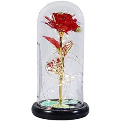 Veroda Glass Dome Forever Flower Roses for Lovers Mum Girlfriend LED Light Desktop Decorations Eternal Flowers (Red Laser)