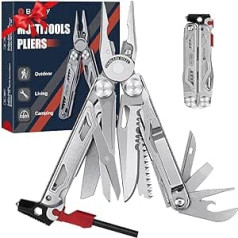 BIBURY Multifunctional Pliers with Flint & Window Breaker, Foldable Multitools for Men, Idea Gift, Portable Multifunctional Tools with Back Clip, Ideal for Survival, Outdoor, Camping, Hiking