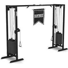 Suprfit Hallador S Flat Cable Pull Tower - Cable Pull Station incl. Weight towers each with max. 81 kg tensile load, cable cross tower with multi-grip pull-up bar, height: 200 x 200 cm. Colour: Black.