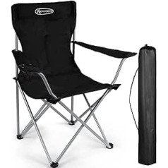 Active Forever Outdoor Folding Chair, Lightweight Portable Chair with Drink Holder Storage, Bag Suitable for Camping, Beach, Barbecue, Fishing (Black)