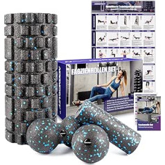 nooncrazy Fascia Roller Set with 3D Texture Massage, Mini Fascia Roller, Fascia Ball and Duoball, Fascia Set for Fascia Training of Muscles, Connective Tissue and Metabolism, with Training Posters