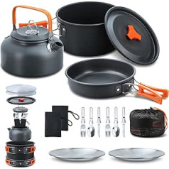 Lixada Camping Crockery Set 16 Piece Cookware Set with Kettle Camping Pot and Pan Plate Forks Knife Spoon for Outdoor Hiking Picnic BBQ 2-3 People