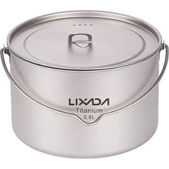 Lixada Titanium Pot 2800ml Camping Titanium Pot Portable Hanging Pot with Lid for Outdoor Camping Cookware Picnic Ultralight 302g