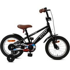 SJOEF Race Children's Bicycle 14 Inch | Children's Bicycle for Boys / Youth | From 2-6 Years | 12-16 Inch | Includes Stabilisers (Black)