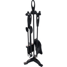 SCENDOR GARDEN 5-Piece Fireplace Tool Sets Wrought Iron and Interior Fireplace Accessories Wood Holder Fireplace Stand Black 61 x 12 x 12.5 cm