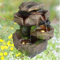 profi-pumpe.de Garden Fountain, Indoor Fountain Stone Cascade Black Forest with LED Light 230 V for Garden, Garden Pond, Patio, Pond