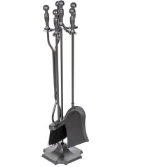 NALONE 5 Piece Fireplace Tools Set, Wrought Iron with Silver Pattern Fireplace Accessories Set with Poker, Tongs, Shovel, Brush, Fireplace Tools Indoor Outdoor (Grey)