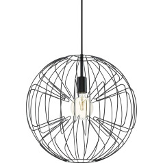 EGLO Okinzuri Pendant Light, 1-Bulb Vintage Pendant Lamp, Steel Pendant Light in Nickel Black, Dining Table Lamp, Living Room Lamp, Hanging with E27 Socket