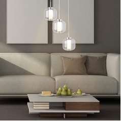 Lightbox 3-Bulb Pendant Lamp – Round LED Pendant Light with Glass Shades – 22 cm Diameter – Can be Shortened in Height – Warm White Light – 3x 5.67 W, 528 lm – Metal/Glass/Plastic – Chrome/Smoked