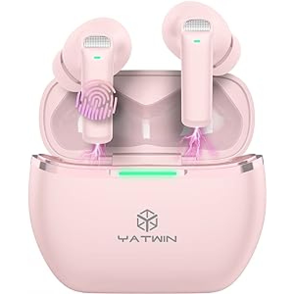 Yatwin Bluetooth Headphones In-Ear Headphones Wireless Bluetooth 5.3 with ENC HD Call, Wireless Charging, Active Noise Cancellation, 6 Microphones, 32 Hours Battery, Deep Bass In-Ear Earphones, Pink