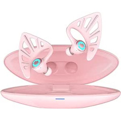 Yowu Elf Ear Headphones, Wireless 5.0 Headphones, 10 Colors RGB Effects with App Control, Dual Microphone Noise Cancellation, IPX4 Water Resistant, Elf In-Ear Earbuds with Charging Case (Pink)