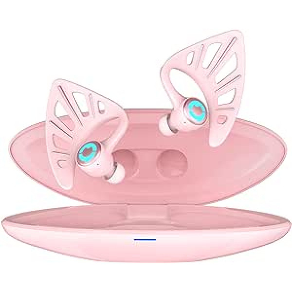 Yowu Elf Ear Headphones, Wireless 5.0 Headphones, 10 Colors RGB Effects with App Control, Dual Microphone Noise Cancellation, IPX4 Water Resistant, Elf In-Ear Earbuds with Charging Case (Pink)