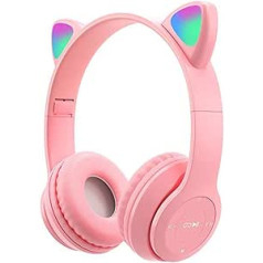 Yissone Bluetooth 5.0 Wireless Headphones Over-Ear Headphones Foldable Cat Ears Game Headset with LED Light