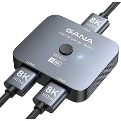 HDMI Splitter 8K @ 60Hz 4K @ 120Hz, GANA HDMI 2.1 Switch, Aluminium Bidirectional HDMI Switcher 2 in 1 Out or 1 in 2 Out HDMI Splitter, HDMI Switch Supports 8K 4K for PS5 HDTV Xbox