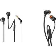 JBL T205 In-Ear Stereo Wired Black - Headphones (In Ear, Wired, Stereophonic Black) & Tune 110 - In-Ear Headphones with Tangle-Free Ribbon Cable and Microphone in Black