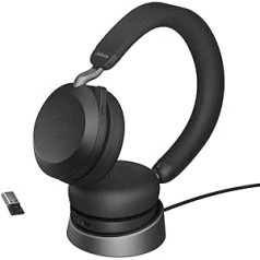 Jabra Evolve2 75 Wireless PC Headset with Charging Dock, 8 Micro Technology - Dual Foam Stereo Headphones with Advanced Active Noise Cancellation, USB-A Bluetooth Adapter and UC Compatibility - Black