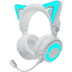 YOWU RGB Cat Ear Headphones 4, Upgraded Wireless and Wired Gaming Headset with Attachable HD Microphone, Active Noise Reduction (4GS, White)