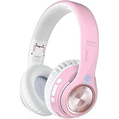 Riwbox TX8 Touch Control Bluetooth Headphones Over Ear, Matte Finish Premium Wireless Foldable Headphones with Mic TF Card Slot for Mobile/TV/PC/Home Office (Pink)