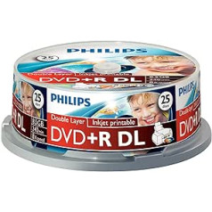 Philips DVD+R Rohlinge (8.5 GB Data/ 240 Minuten Video, 8X High Speed Aufnahme, 25er Spindel, Double Layer DL, Inkjet Printable)