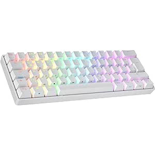 Ranked N60 Nova Mechanical 60 Percent Keyboard, Hotswap Gaming Keyboard, 62 Programmable Keys with RGB Lighting, PC/Mac Gamer, ISO DE QWERTZ (White, Gateron Pro Red)