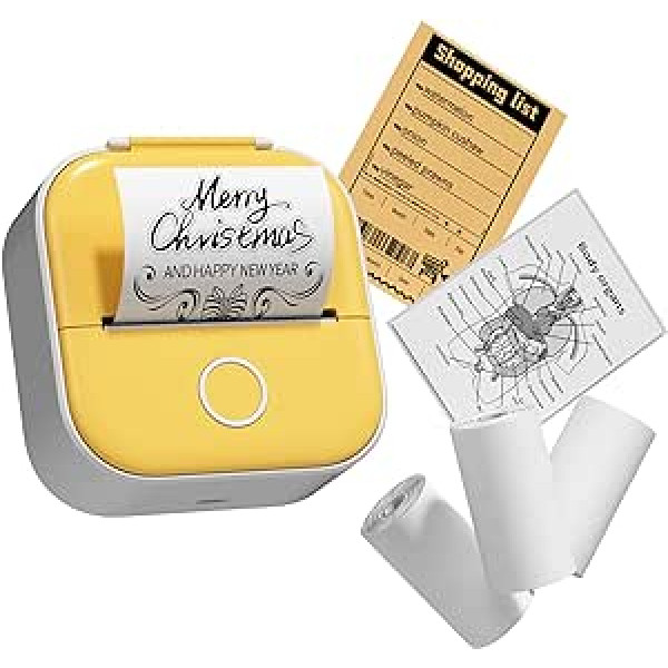 T02 Mini Printer with 3 Paper Rolls, Portable Sticker Printer, Bluetooth Pocket Printer, Inkless Thermal Printer, Portable Label Printer, Sticker Printer for Notes, Memos, Magazines, DIY