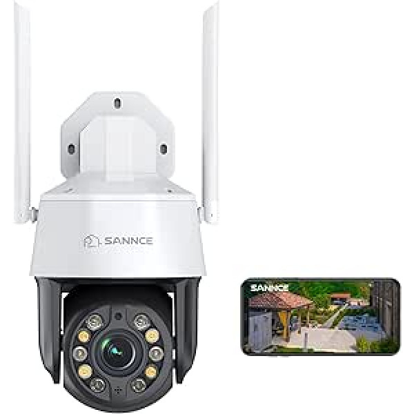 SANNCE PTZ Security IP Camera Outdoor Wireless 5MP Pan 350° Tilt 90° 20x Optical Zoom, Colour Night Vision, 2-Way Audio, Auto Tracking, Works with Alexa, Human Detection, Includes 12V/2A Power Adapter