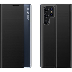 Jauns Sleep View Case vāciņš priekš Samsung S24 Ultra ar magnētisko atloku, melns