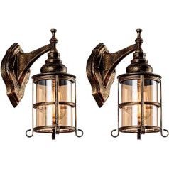 Rustic Amber Glass Wall Light, Pack of 2, Bronze, Industrial Farmhouse Lamp, Wall Sconce, Porch Lighting, Waterproof, Retro Lamp for Indoor Bedroom, Living Room, Outdoor (No Bulb)