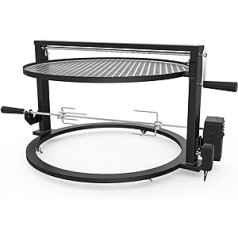 onlyfire Santa Maria Style Grill Rotisserie System Adjustable Cooking Grate Attachment Compatible with Solo Stove Yukon 27 Inch Fire Pit, with Motor, 2 Rotisserie Forks and Adjustable Grill