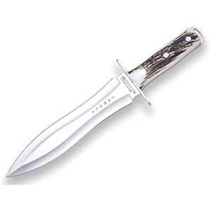 Joker Jabali CC110 Hunting Knife with Stag Horn Handle, Belt Knife with 25cm Blade, Brown Leather Sheath Tool for Fishing, Hunting, Camping and Hiking