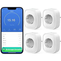 Smart Socket Smart Alexa Plug Compatible with Alexa Google Home, App Remote Control, Measures Power Consumption, Voice Control, Only on 2.4GHz WiFi, 4 Pack