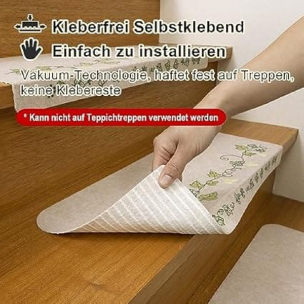 FuKuEn Stair Mats Luminous Lighting Stair Steps Washable Carpet for Stair Steps Self-Adhesive Non-Slip Stair Mats Beige Pack of 4 55 x 21 cm with 4 cm Blending