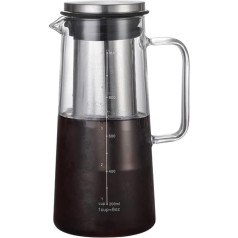 TAMUME Water Jug Fridge Door, Glass Water Jug with Stainless Steel Filter, Cold Brew Coffee Pot with Mesh Filter (1L)