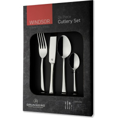 Grunwerg Luxus 24-teilig Besteck Set in einer Geschenkbox – WINDSOR STIL, 18/10 Edelstahl, gemischte Besteckset