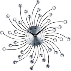Silver Wall Clock with Glitter, Large Kitchen Clock, Modern Designer Quartz Wall Clock, Analogue Clock Wall (Silver Rotating Radiation)
