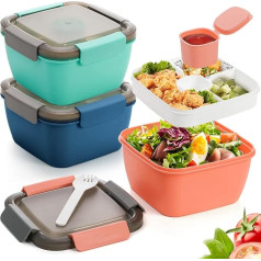 YOUEON 3 Pack 1500ml Salad Lunch Containers Takeaway Containers with 3 Compartments BPortable Salad Container with Spoon Dressing Cup for Lunch Salad Side Dishes Snacks Fruit 3 Colors