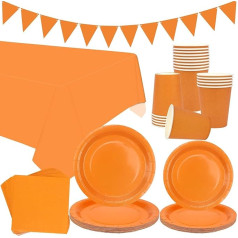 Orange Party Geschirr Supplies - Serves 20, Orange Pastell Party Dekoration Geschirr beinhaltet Teller, Becher, Servietten, Banner, Tischdecke für Abschlussfeier, Hochzeit, Geburtstagsfeier (Orange +